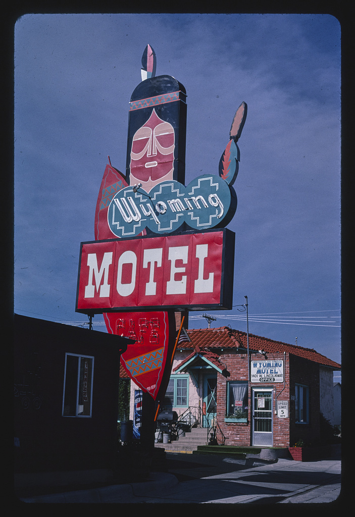 a motel in cheyenne featuring a native-american man