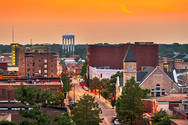 sunset view of columbia city in missouri