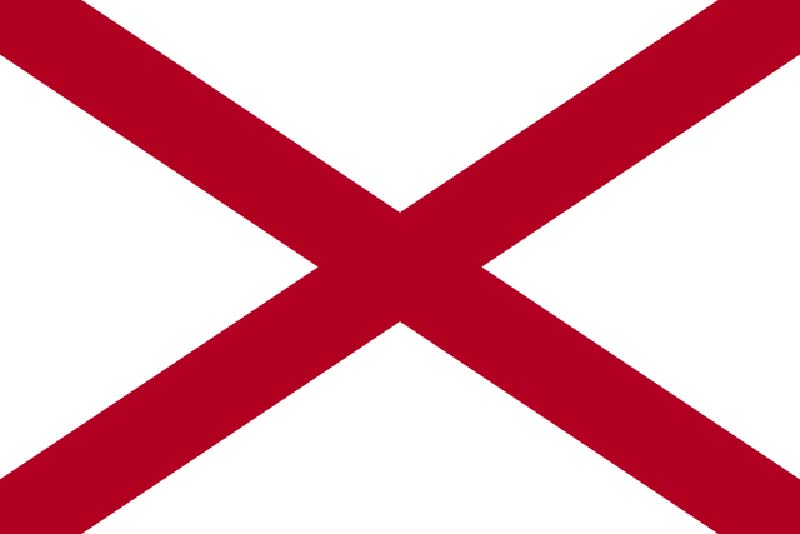 white alabama flag featuring a red cross like figure