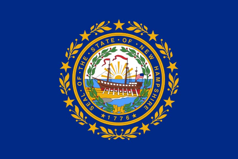 blue flag featuring the seal of the state new hampshire 1776