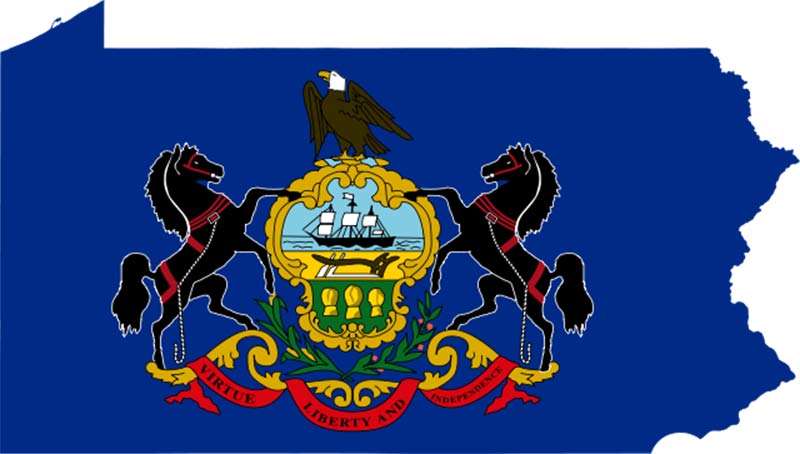 flag of pennsylvania featuring two black horses and a eagle