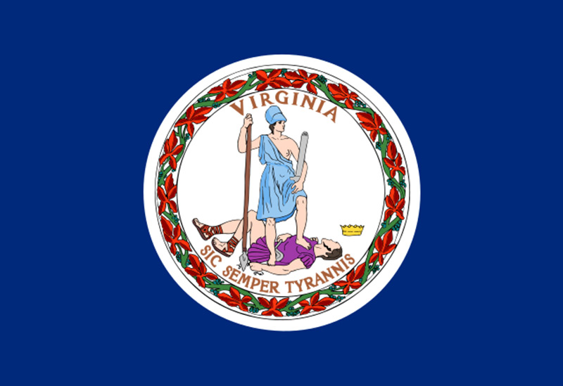 blue-colored virginia state flag featuring "sic semper tyrannis" motto