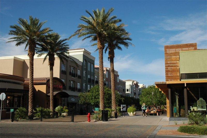 city center with palm trees 