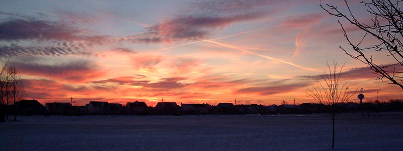 a beautiful sunset view of university farm neighborhood in west lafayette